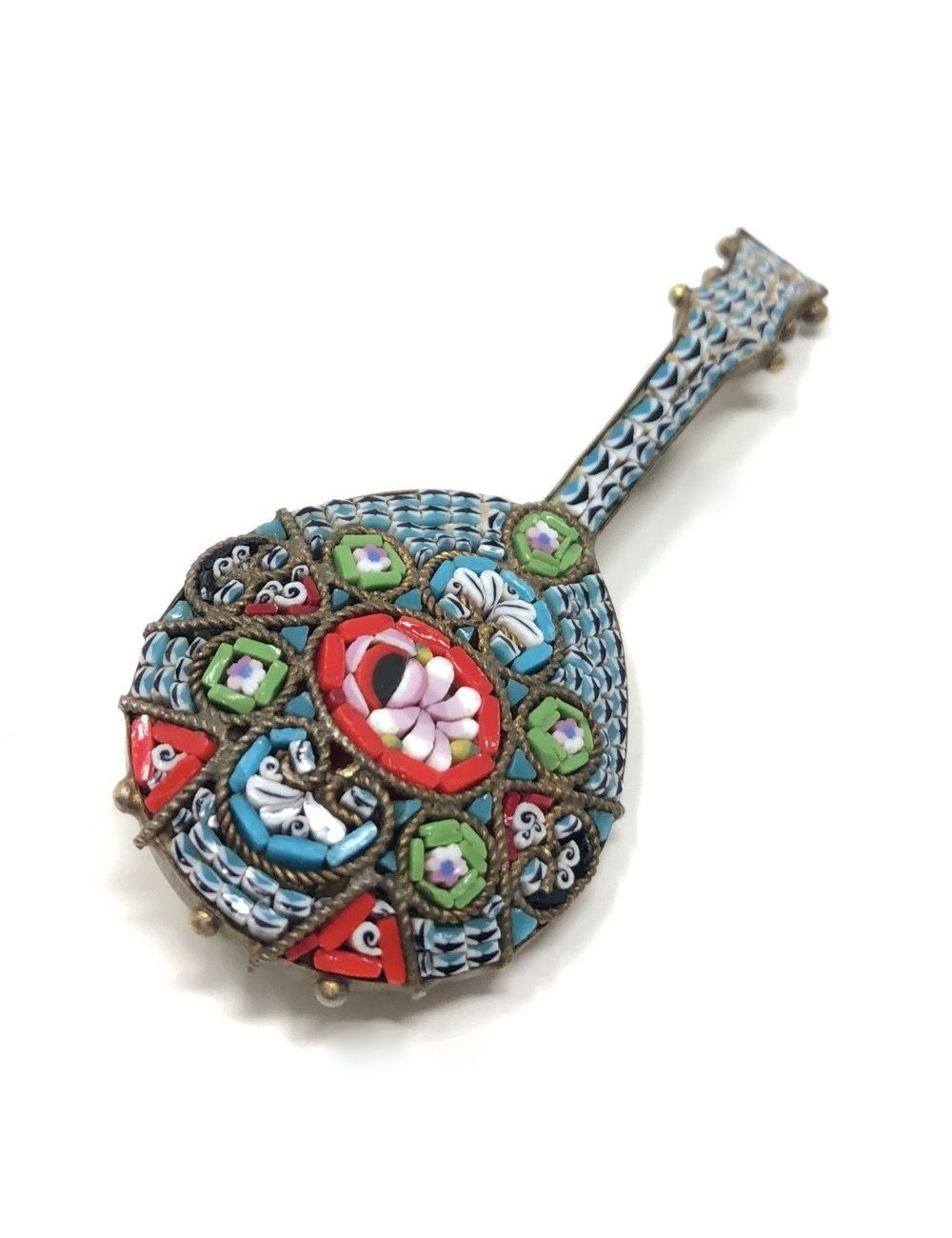 1950s Vintage Venetian Micro Mosaic Mandolin Brooch. Fc1 made outlet in ITALY